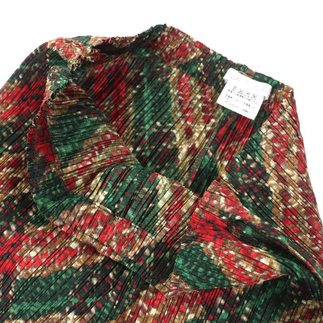 極美品△PLEATS PLEASE プリーツプリーズ イッセイミヤケ PP53-JF904 総柄 ロング パンツ グリーン レッド ブラウン系 1 日本製 正規品_5