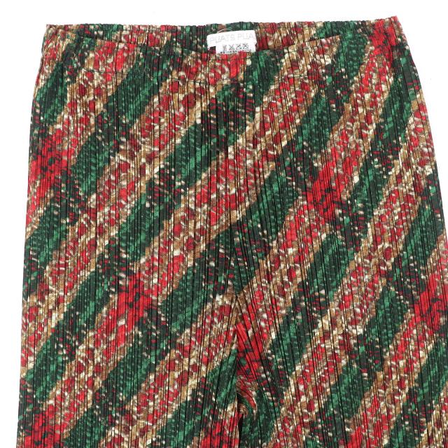 極美品△PLEATS PLEASE プリーツプリーズ イッセイミヤケ PP53-JF904 総柄 ロング パンツ グリーン レッド ブラウン系 1 日本製 正規品_2