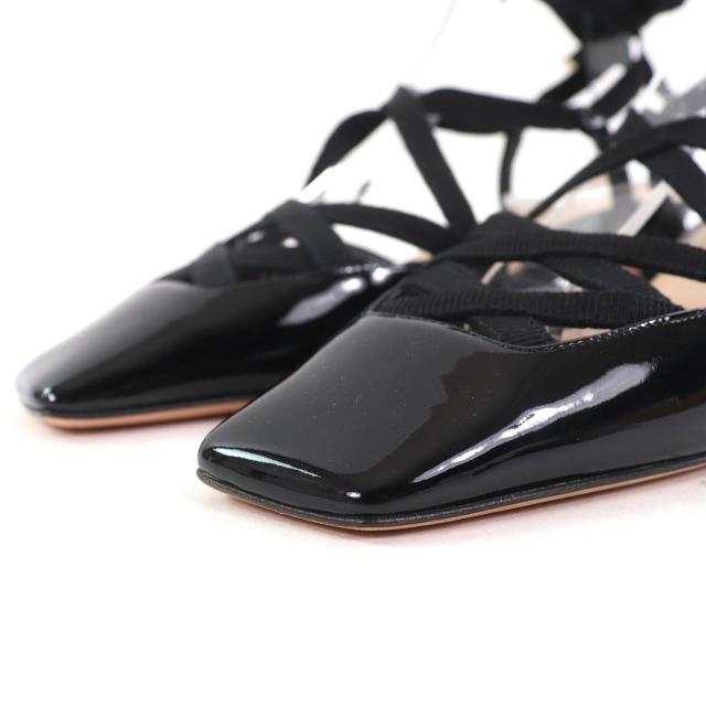 未使用品△Christian Dior クリスチャンディオール D-ENVOL パテントレザー スクエアトゥ レースアップ パンプス ブラック 36 箱・袋付き_4
