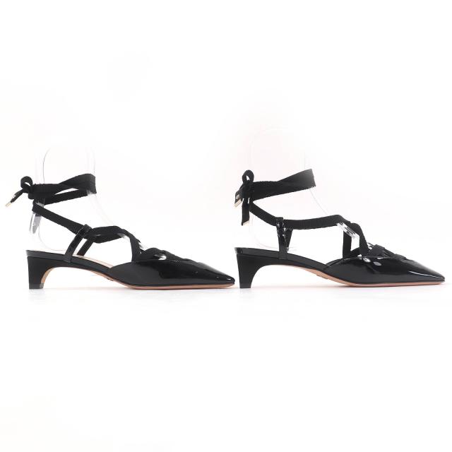 未使用品△Christian Dior クリスチャンディオール D-ENVOL パテントレザー スクエアトゥ レースアップ パンプス ブラック 36 箱・袋付き_3