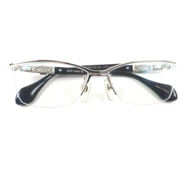 美品▼ロズビー 209252204 925 ブラックダイヤモンド ハーフリム メガネ アイウェア シルバー ネイビー 44/55 度入 総重量38.72g メンズ