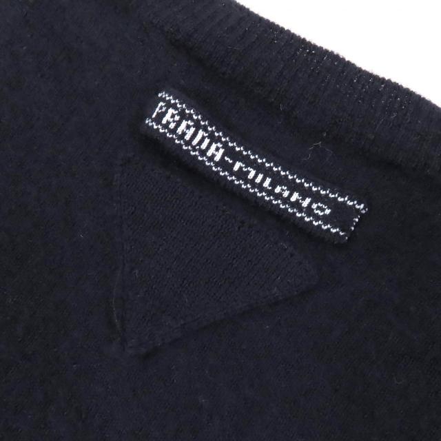 美品△PRADA プラダ 2023年製 P24D2Q カシミヤ100％ クルーネック 半袖 ニット セーター ネイビー 36 イタリア製 正規品 