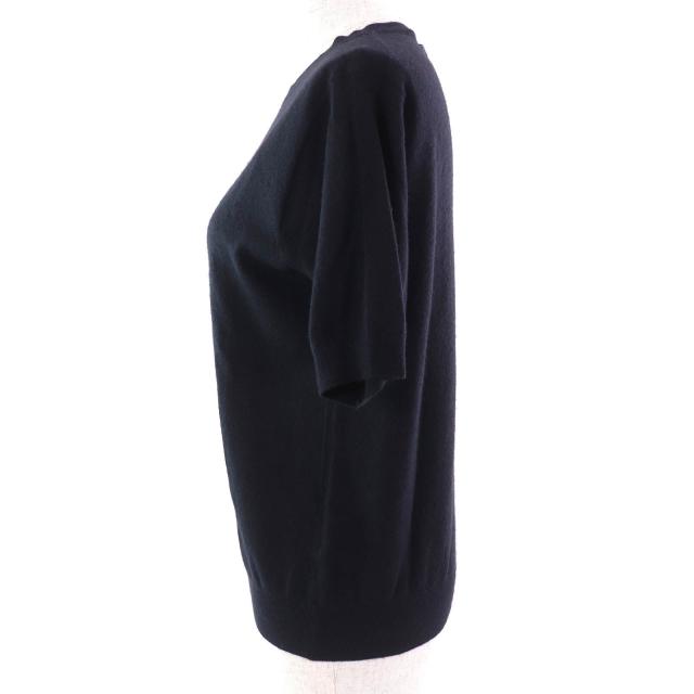 美品△PRADA プラダ 2023年製 P24D2Q カシミヤ100％ クルーネック 半袖 ニット セーター ネイビー 36 イタリア製 正規品 