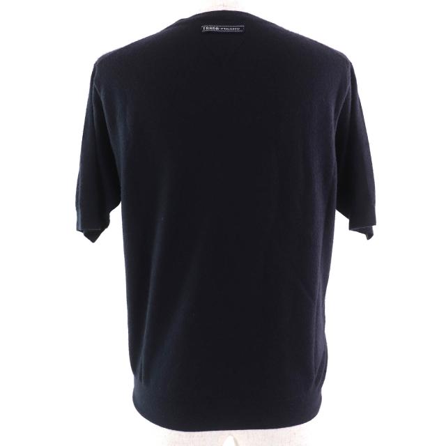 美品△PRADA プラダ 2023年製 P24D2Q カシミヤ100％ クルーネック 半袖 ニット セーター ネイビー 36 イタリア製 正規品 