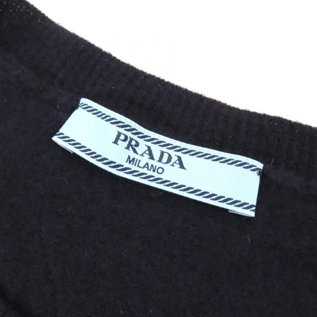 美品△PRADA プラダ 2023年製 P24D2Q カシミヤ100％ クルーネック 半袖 ニット セーター ネイビー 36 イタリア製 正規品 
