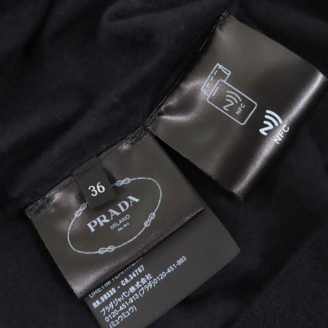 美品△PRADA プラダ 2023年製 P24D2Q カシミヤ100％ クルーネック 半袖 ニット セーター ネイビー 36 イタリア製 正規品 
