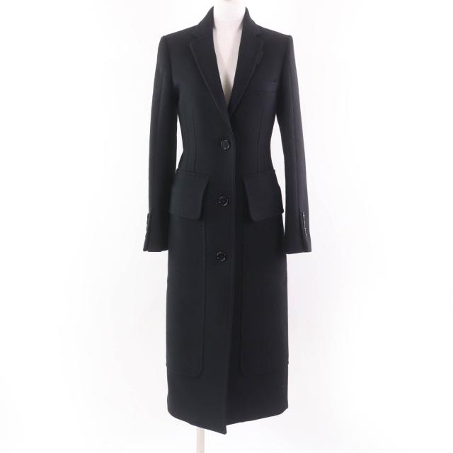 極美品☆BURBERRY バーバリー 8036992 バージンウール キャメル ロゴボタン付 ロング丈 コート ブラック 36 伊製 正規品 レディース