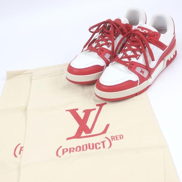 美品□LOUIS VUITTON ルイヴィトン U2 ボノ 2021年製 1A8PJW LV トレイナーライン レザー ローカットスニーカー レッド 7 イタリア製_1