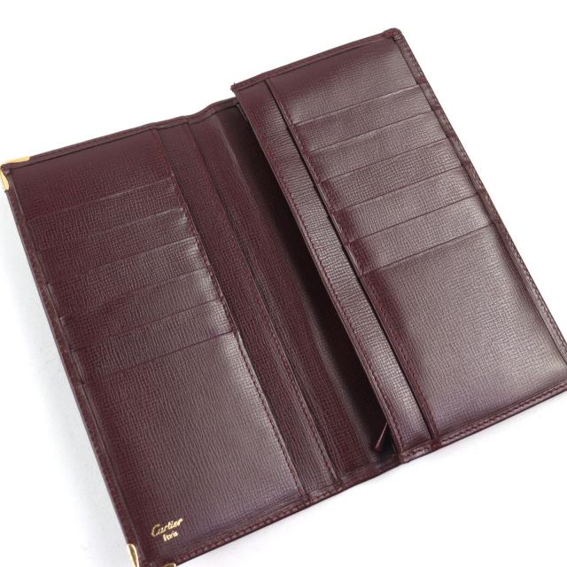 Cartier カルティエ 一番人気 バーガンディレザー 二つ折り財布 極美品