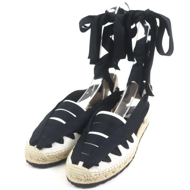 未使用品▼LOEWE ロエベ 731911 エスパドリーユ レースアップシューズ サンダル ベージュ ブラック 43 箱・保存袋付き スペイン製 メンズ