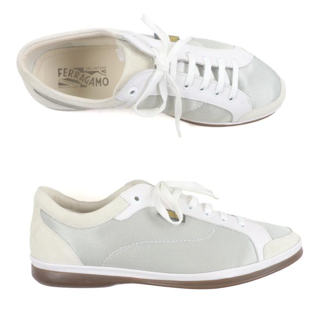 極美品▼Salvatore Ferragamo サルヴァトーレフェラガモ レザー切替 ローカットスニーカー グレー 8 箱・保存袋付き イタリア製 メンズ_5