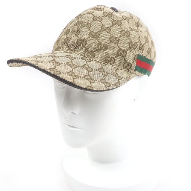 極美品□GUCCI グッチ 200035 GGキャンバス ウェブライン ベースボールキャップ 帽子 ベージュ XS/56cm イタリア製 正規品 メンズ