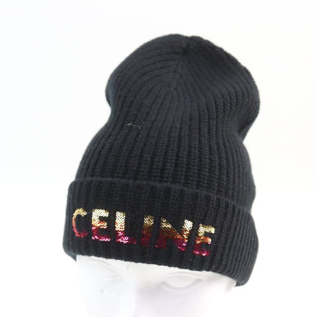 未使用品○CELINE セリーヌ 2A07Z666Q Embroidered Beanie ロゴエンブロイダリー グラデーション スパンコール ニットキャップ 正規品