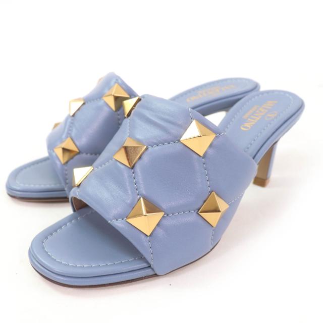 未使用品☆Valentino Garavani ヴァレンティノガラヴァーニ WW2S0BK3 ロックスタッズ レザー サンダル ブルー系 ゴールド金具 36