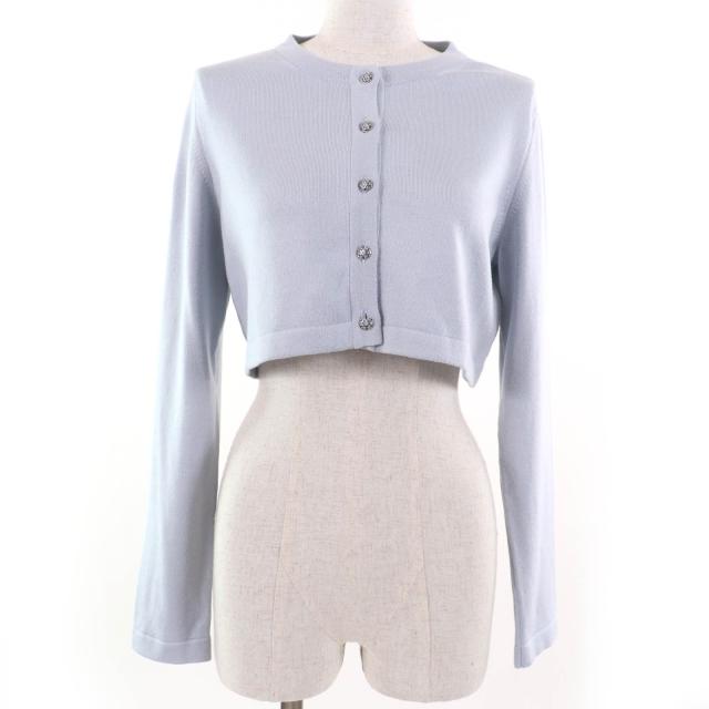 美品☆FOXEY フォクシー 45151 Silky Blossom シルク100％ クロップド丈 長袖 カーディガン ブルー系 40 正規品 レディース 定価80300円
