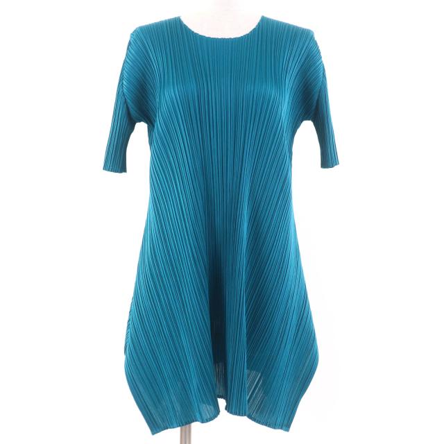 極美品☆PLEATS PLEASE プリーツプリーズ イッセイミヤケ PP73-JT143 変形デザイン 半袖 ワンピース ブルー系 3 正規品 レディース