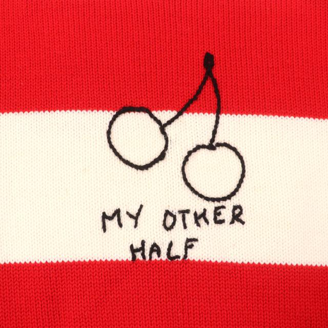 美品★Miu Miu ミュウ ミュウ MML304 ウール100% チェリー刺繍 ボーダー クロップド 長袖 ニット セーター レッド アイボリー 38 正規品 美品☆Miu Miu ミュウ ミュウ MML304 ウール100% チェリー刺繍