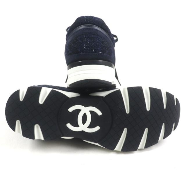 未使用品▼CHANEL シャネル G39068 キャンバス レザー スウェード ココマーク ツイード スニーカー ネイビー 43 イタリア製 メンズ 未使用品▽CHANEL シャネル G39068 キャンバス レザー スウェード ココ