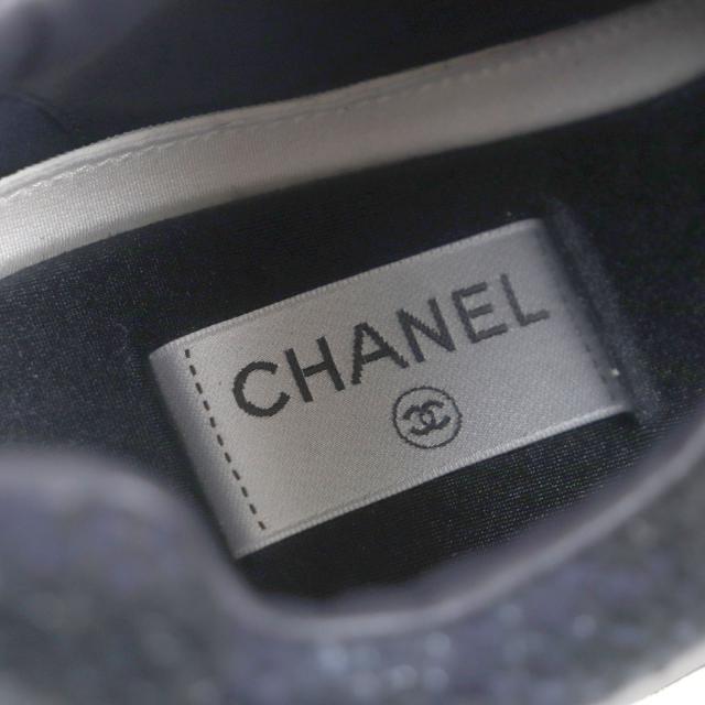 未使用品▼CHANEL シャネル G39068 キャンバス レザー スウェード ココマーク ツイード スニーカー ネイビー 43 イタリア製 メンズ_6