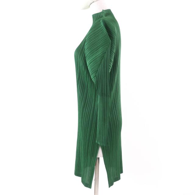 極美品☆PLEATS PLEASE プリーツプリーズ イッセイミヤケ 24SS PP41-JT122 長袖 ワンピース グリーン 3 日本製 正規品 レディース_1