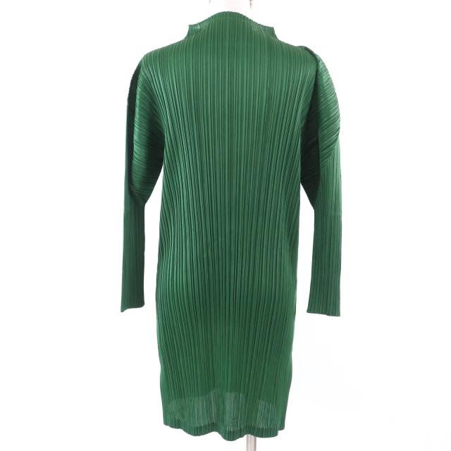 極美品☆PLEATS PLEASE プリーツプリーズ イッセイミヤケ 24SS PP41-JT122 長袖 ワンピース グリーン 3 日本製 正規品 レディース_2
