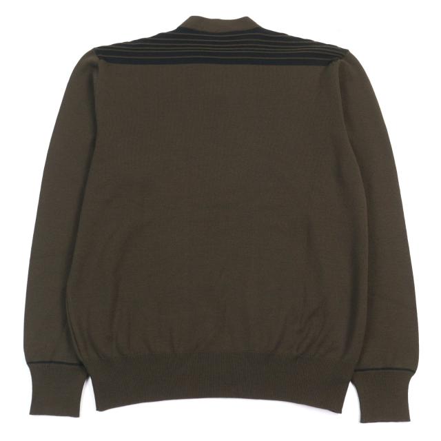 美品○HERMES エルメス ウール100% Vネック バイカラー ショルダーボーダー柄 ニット カーキグリーン系 XL イタリア製 正規品 メンズ_2