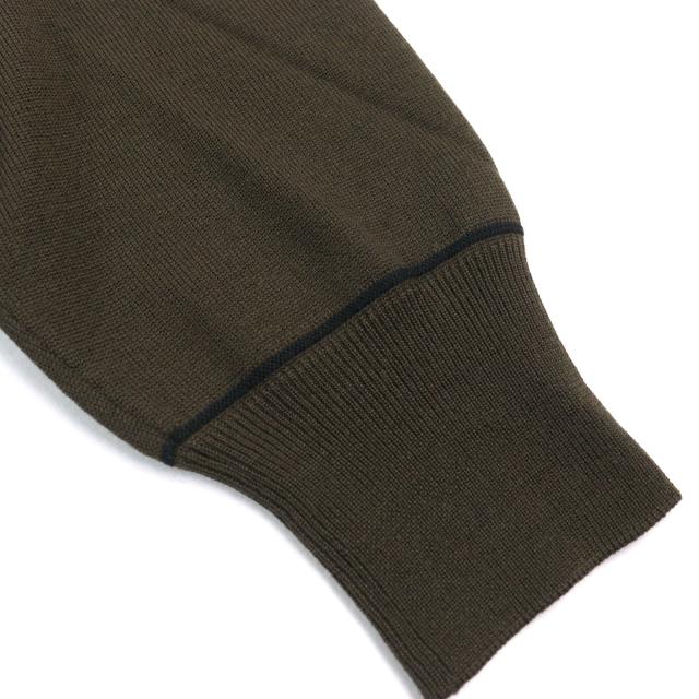 美品○HERMES エルメス ウール100% Vネック バイカラー ショルダーボーダー柄 ニット カーキグリーン系 XL イタリア製 正規品 メンズ_4
