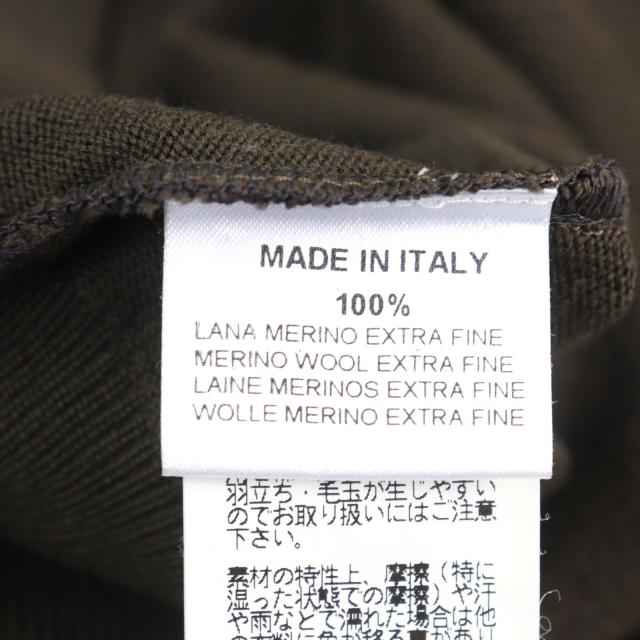 美品○HERMES エルメス ウール100% Vネック バイカラー ショルダーボーダー柄 ニット カーキグリーン系 XL イタリア製 正規品 メンズ_6