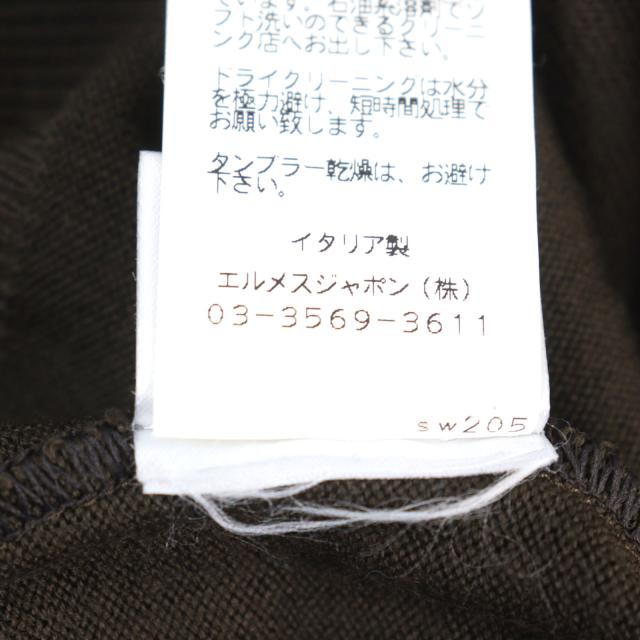 美品○HERMES エルメス ウール100% Vネック バイカラー ショルダーボーダー柄 ニット カーキグリーン系 XL イタリア製 正規品 メンズ_8