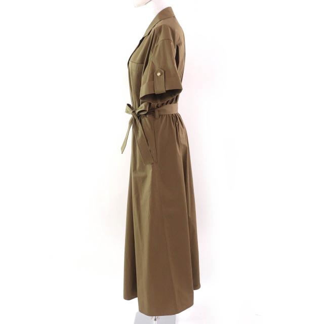 極美品△CELINE セリーヌ 2R61C575P ロゴボタン コットンツイル サファリドレス 半袖 シャツ ワンピース オリーブ 36 イタリア製 正規品_1
