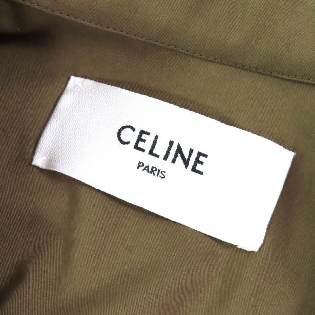 極美品△CELINE セリーヌ 2R61C575P ロゴボタン コットンツイル サファリドレス 半袖 シャツ ワンピース オリーブ 36 イタリア製 正規品_5