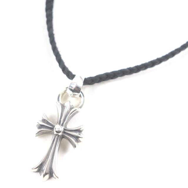 極美品 クロムハーツCHスモールクロスwithベイル 極美品▽CHROME HEARTS クロムハーツ スモールCHクロス Wベイル レザー