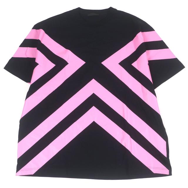 極美品□PRADA プラダ 2021年製 UJN741 コットン100％ トライアングルロゴ オーバーサイズ 半袖Ｔシャツ カットソー ブラック S 正規品