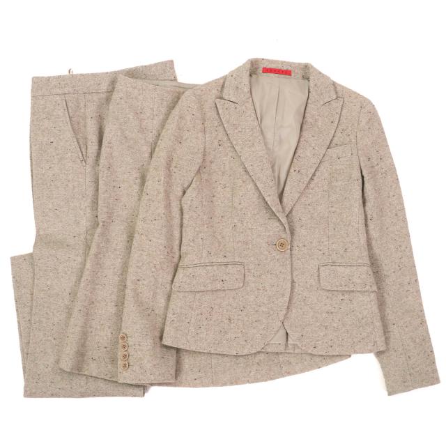 極美品△theory セオリー ウール ツイード シングルジャケット スカート パンツ スーツ セットアップ ベージュ系 0 日本製 正規品