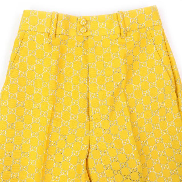 極美品△GUCCI グッチ 20AW 627877 ウール シルク GGジャガード フレアパンツ ベルボトム トラウザー イエロー シルバー 36 伊製 正規品_2