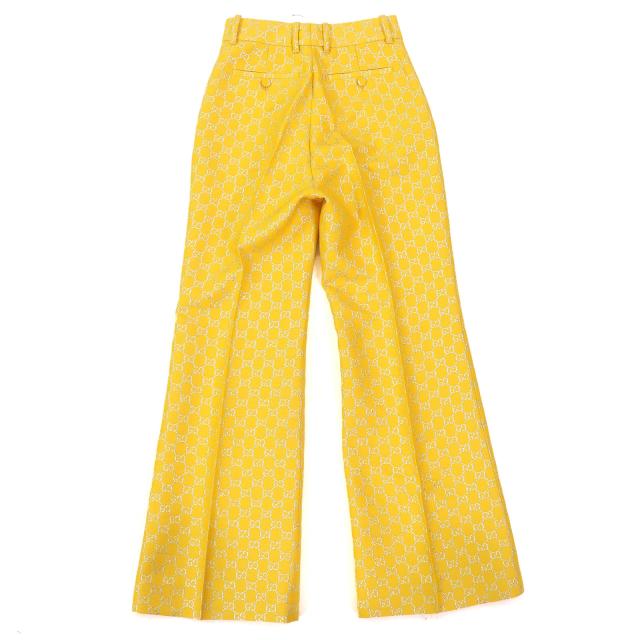 極美品△GUCCI グッチ 20AW 627877 ウール シルク GGジャガード フレアパンツ ベルボトム トラウザー イエロー シルバー 36 伊製 正規品_1