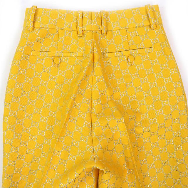 極美品△GUCCI グッチ 20AW 627877 ウール シルク GGジャガード フレアパンツ ベルボトム トラウザー イエロー シルバー 36 伊製 正規品_3