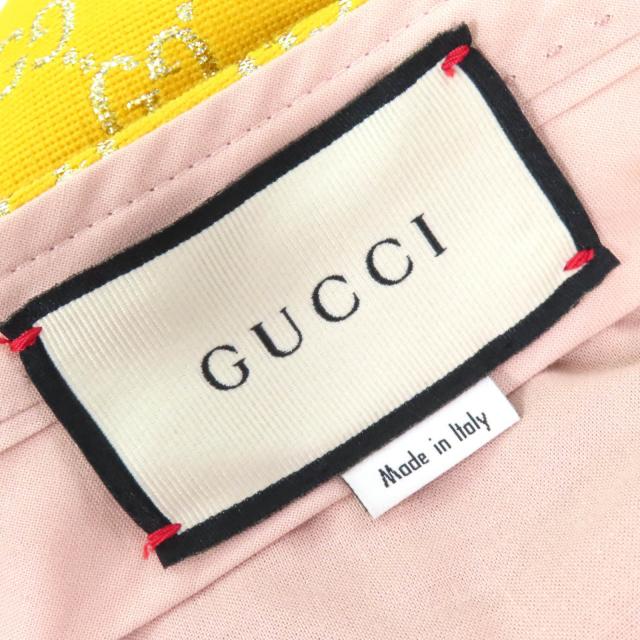 極美品△GUCCI グッチ 20AW 627877 ウール シルク GGジャガード フレアパンツ ベルボトム トラウザー イエロー シルバー 36 伊製 正規品_6