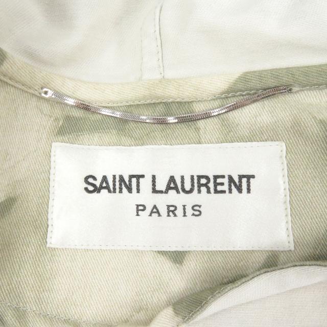 極美品□SAINT LAURENT PARIS サンローランパリ 2020年製 645595 リーフプリント フーデッド モッズコート カーキ 50 イタリア製 正規品_5