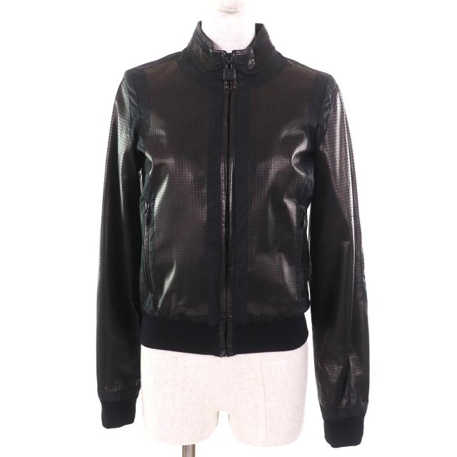 極美△CHANEL シャネル ヴィンテージ 09P P35275 ココマーク金具 バックロゴ ラムレザー ZIP UP ブルゾン ジャケット ブラック 34 正規品