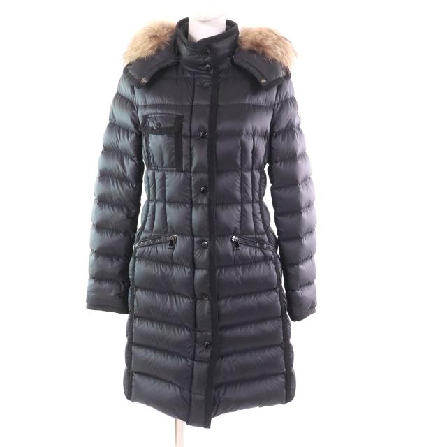 良品★MONCLER モンクレール 18-19AW HERMIFUR ラクーンファー・フード付 ZIP UP ダウンコート ブラック 1 ハンガー付き レディース