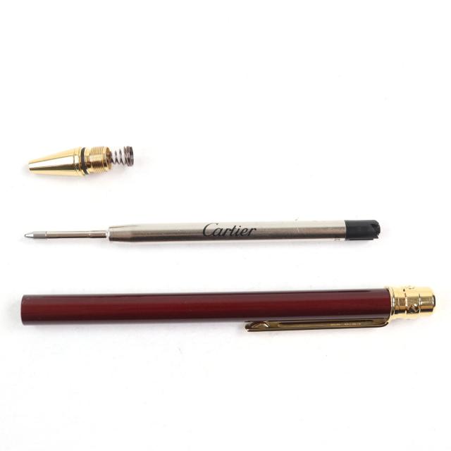 極美品○Cartier カルティエ サントス ドゥ カルティエ ロゴ刻印 ツイスト式 ボールペン ボルドー ゴールド ケース付き 筆記確認済み_5