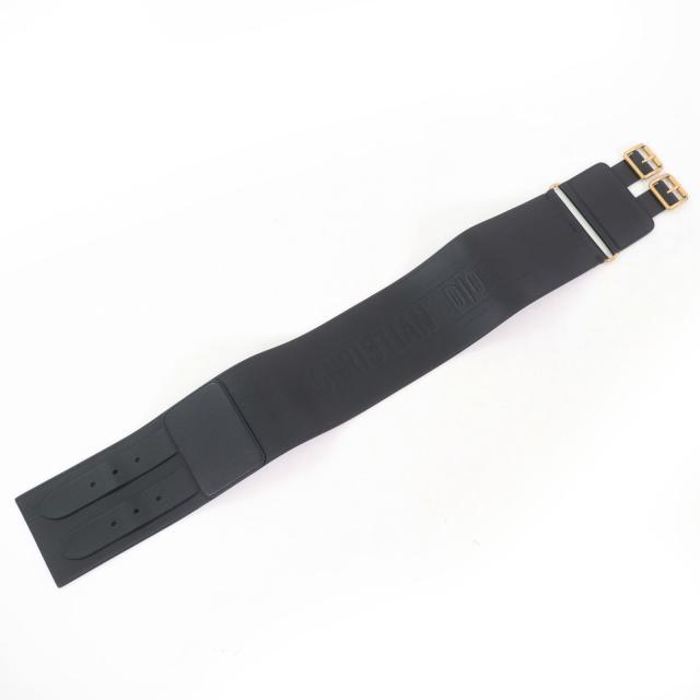 極美品☆Christian Dior クリスチャンディオール D-WAIST マキシ ダブルゴールドバックル レザー ベルト ブラック ゴールド金具 70