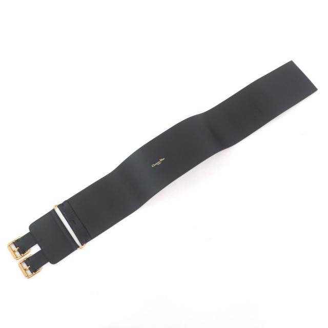 極美品☆Christian Dior クリスチャンディオール D-WAIST マキシ ダブルゴールドバックル レザー ベルト ブラック ゴールド金具 70