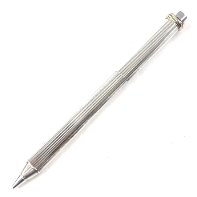 美品▼Cartier カルティエ ヴィンテージ トリニティ ストライプ柄 キャップ式 ボールペン メタルシルバー 箱・ケース付き フランス製