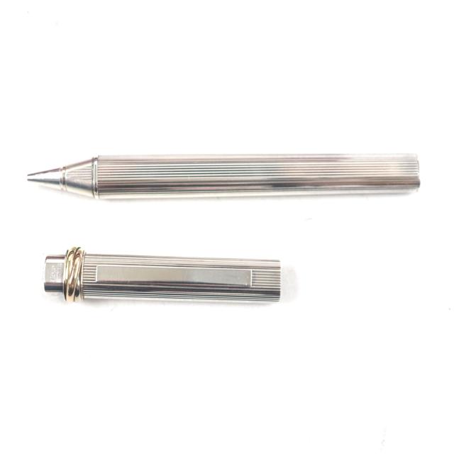 美品▼Cartier カルティエ ヴィンテージ トリニティ ストライプ柄 キャップ式 ボールペン メタルシルバー 箱・ケース付き フランス製_3