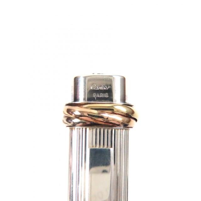 美品▼Cartier カルティエ ヴィンテージ トリニティ ストライプ柄 キャップ式 ボールペン メタルシルバー 箱・ケース付き フランス製_5