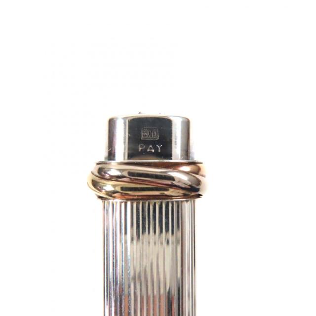美品▼Cartier カルティエ ヴィンテージ トリニティ ストライプ柄 キャップ式 ボールペン メタルシルバー 箱・ケース付き フランス製_6