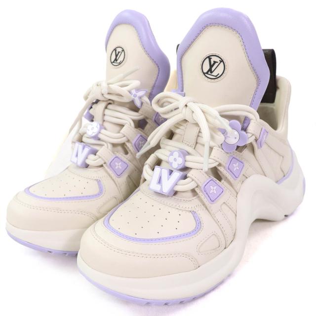 極美品△LOUIS VUITTON ルイヴィトン 2024年製 アークライトライン モノグラム LVロゴ スニーカー アイボリー ライトパープル 37 箱付き