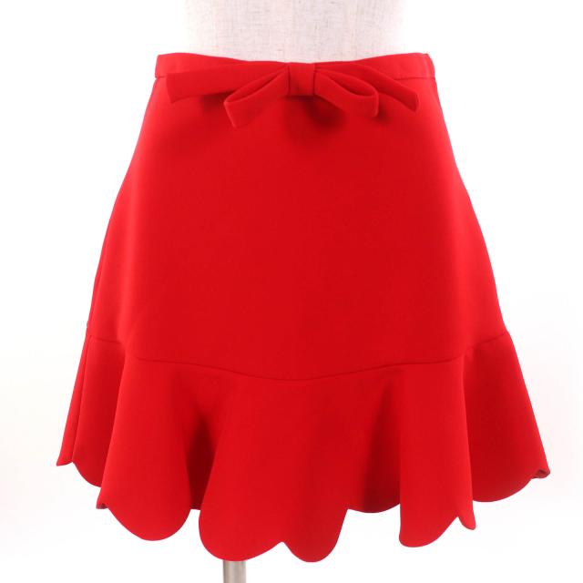 未使用品△Miu Miu ミュウ ミュウ MG1424 リボン 裾スカラップ ミニスカート ROSSO レッド 40 ハンガー付 イタリア製 正規品 レディース